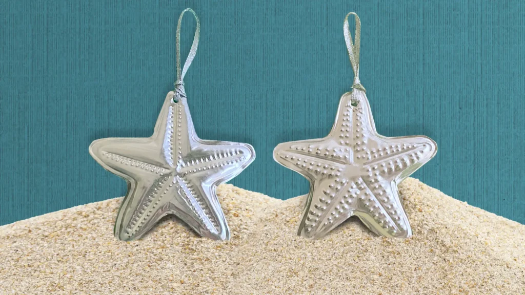 Starfish ornaments made from craft aluminum and embossed with decorative patterns